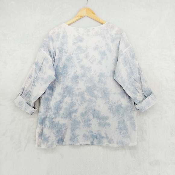 J Jill Blue Tie Dye Embroidered Long Sleeve Drawstring Blouse P1886 - Picture 4 of 6